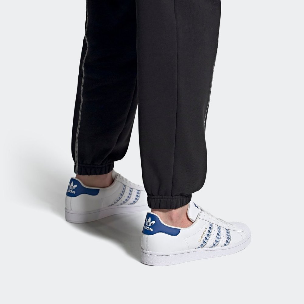adidas Superstar White Blue Trefoil Stripes FY3494 Shelltoe Fashion Sneaker - Picture 9 of 12